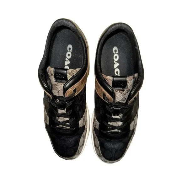 Coach Signature Logo Men's Black Brown Beige Casual Sneakers - Picture 5 of 6